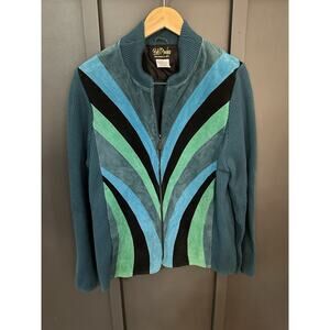 Bob Mackie Teal and Black Leather Jacket